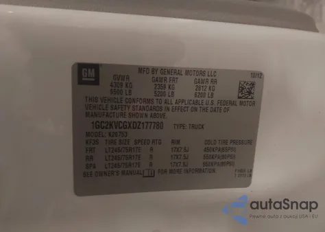 2013 Chevrolet Silverado 2500Hd Work Truck z USA, uszkodzony, nr VIN 1GC2KVCGXDZ177780